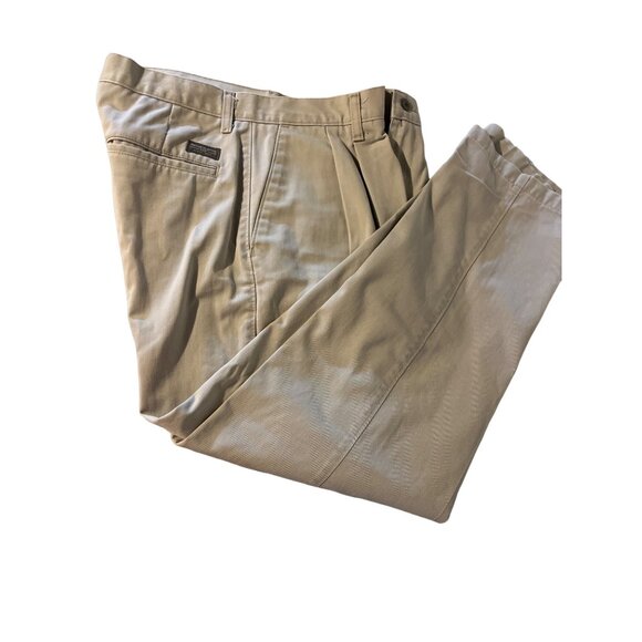 Lee Mens Khakis Size 33/30 Tan Pleated Zip Fly Button Close Slant Pockets - Picture 3 of 8